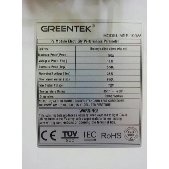 Jual Panel Surya Solar Cell Greentek 100WP Monokristalin Solar Pane ...