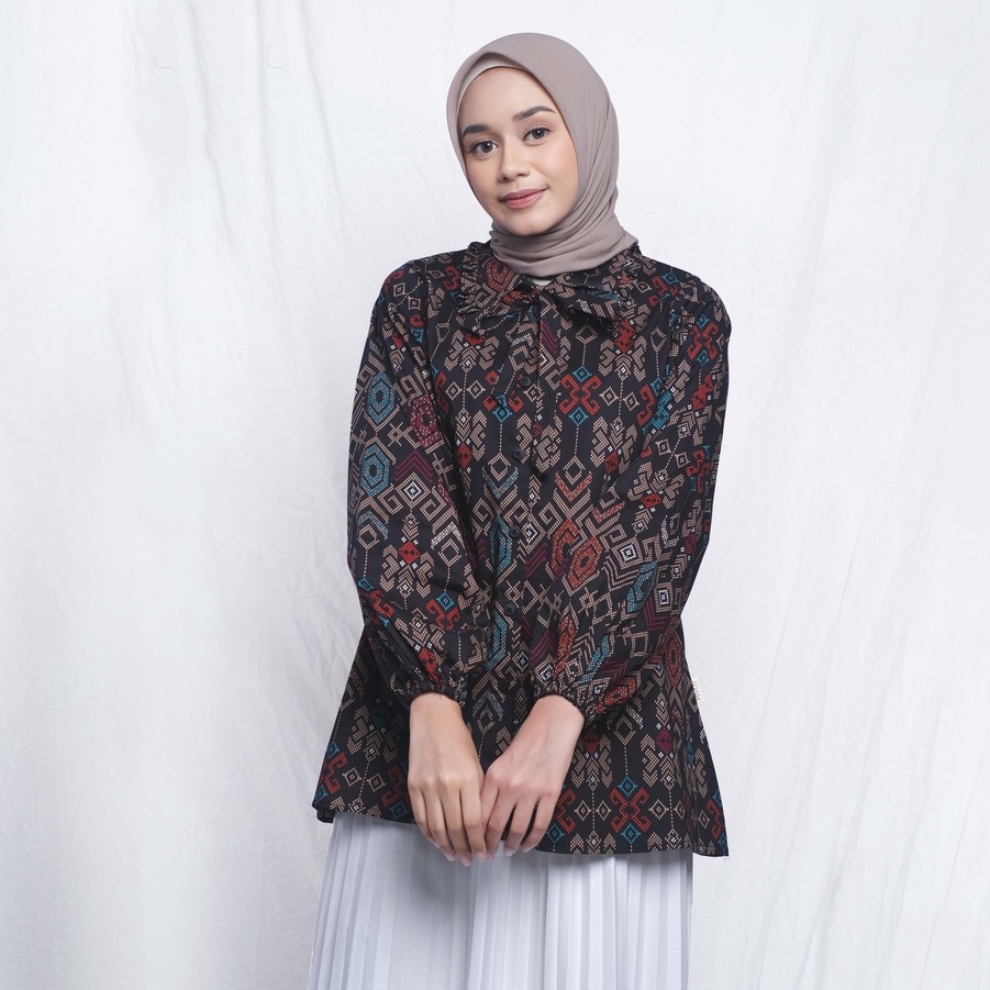 Jual Dgm Kemeja Batik Wanita Lengan Panjang Premium Songket Black B 013 ...