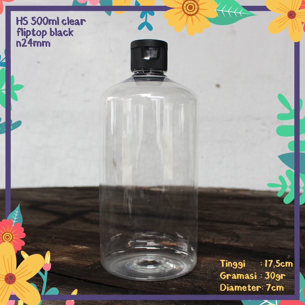 Jual BOTOL PLASTIK HS 500ML CLEAR TUTUP FLIPTOP HITAM N24 KEMASAN HAND