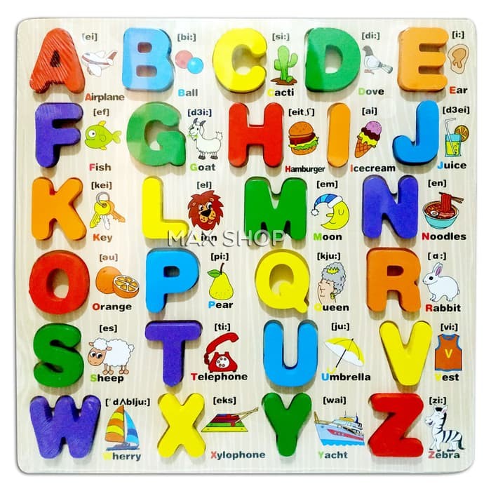 Jual Mainan Anak Puzzle Chunky Kayu Huruf Besar - Kecil ABC Bahasa ...