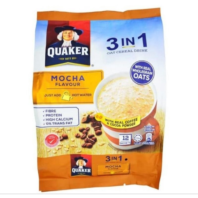 Jual 12 sachet mocha Quaker 3 in 1 mocha oatmeal oat cereal drink 12
