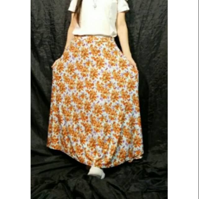 Jual ROK MAXI BUNGA JERSEY | Shopee Indonesia