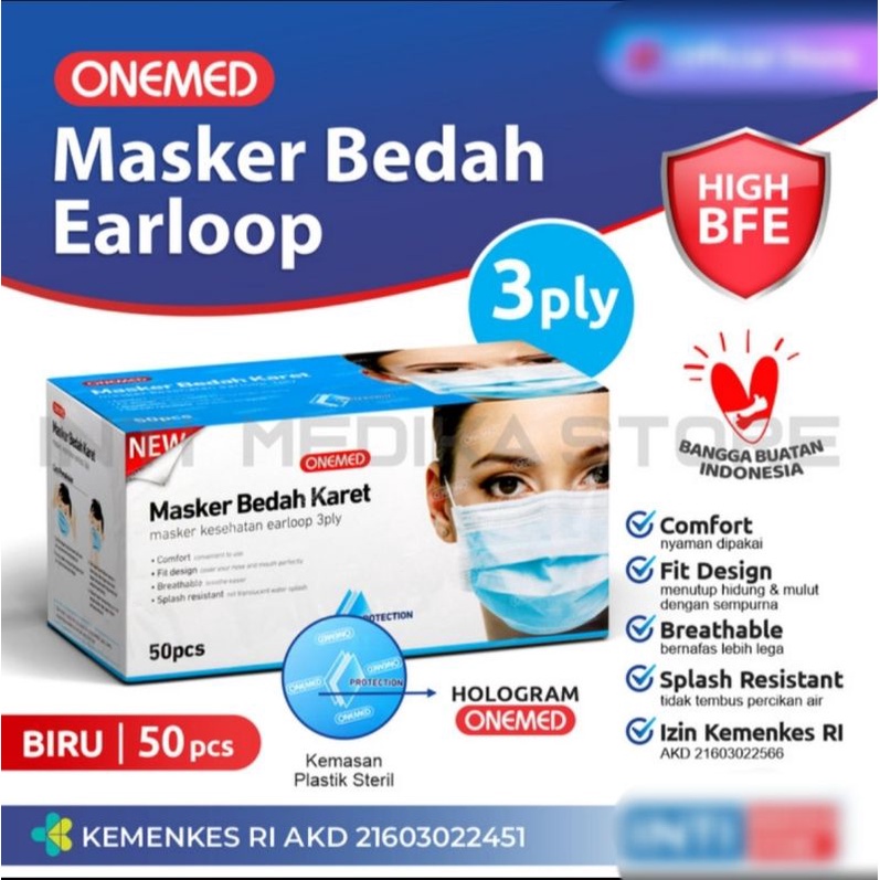 Jual Onemed masker 3ply earloop medical mask isi 50pcs | Shopee Indonesia