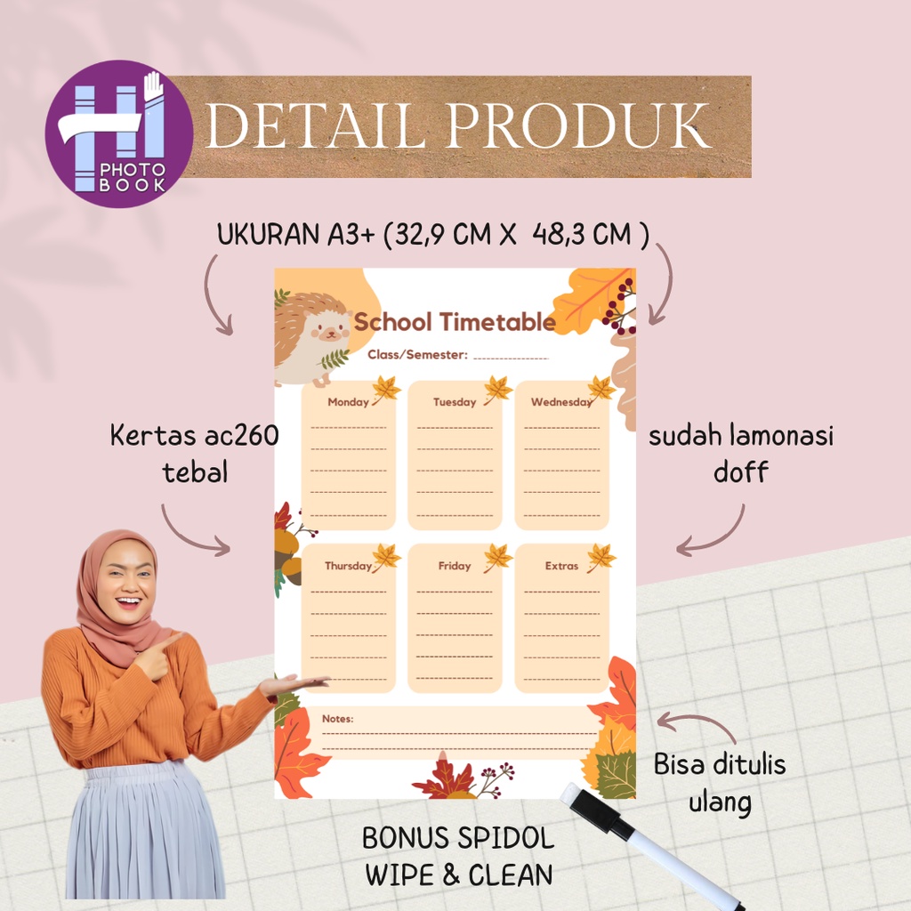 Jual JADWAL PELAJARAN ANAK / SCHOOL TIMETABLE / POSTER PELAJARAN / WiPE ...