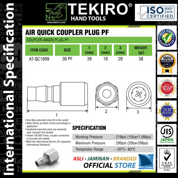 Jual Promo Nepel Sambungan Selang Angin Plug - Quick Coupler Plug 30 Pf ...