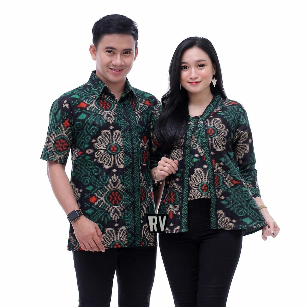 Jual Seragam Batik Kantor Set Couple Baju Batik Motif Tenun Hijau