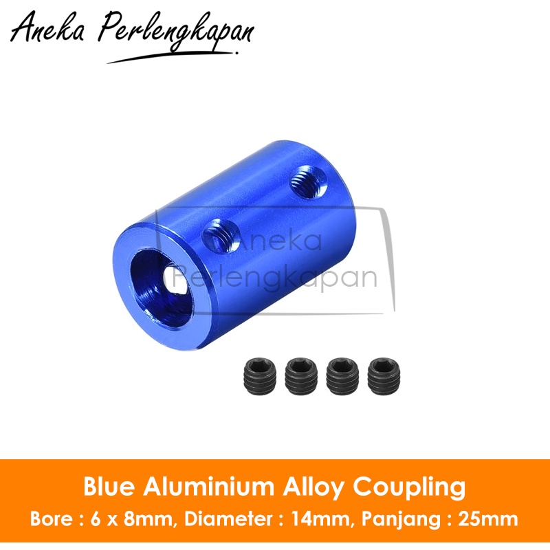 Jual Blue Aluminum Alloy Coupling Coupler Bore 6mm dan 8mm D14 L25 ...