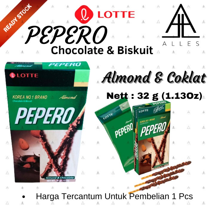 Jual Pepero Lotte Biskuit Almond Cookies Biskuit Stick Wafer Almond 32g