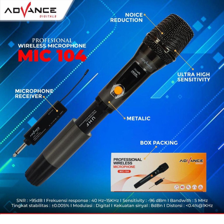 Jual ADVANCE MICROPHONE WIRELESS PROFESSIONAL MIC 104 TANPA KABEL