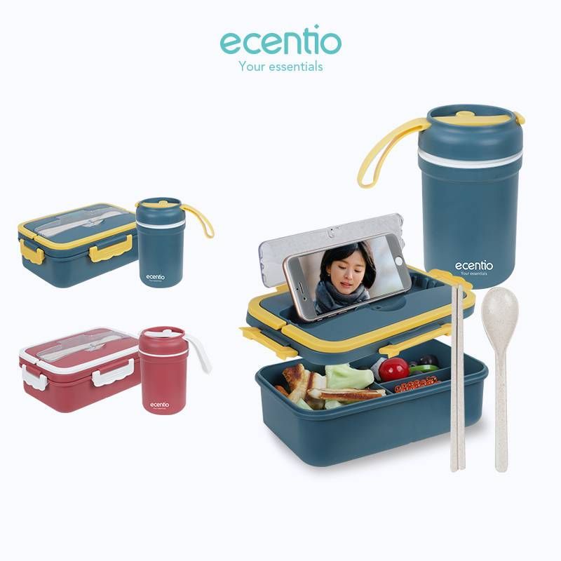 Jual Ecentio Lunch Box Set With Handle Shopee Indonesia