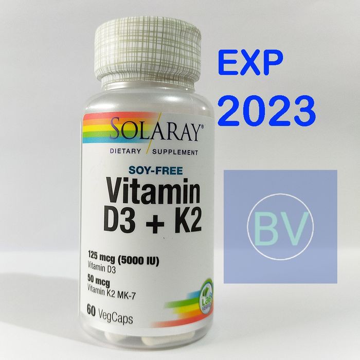 Jual Solaray Vitamin D3 + K2 , Vitamin D3 5000 Iu + K2 Isi 60 Vegcaps