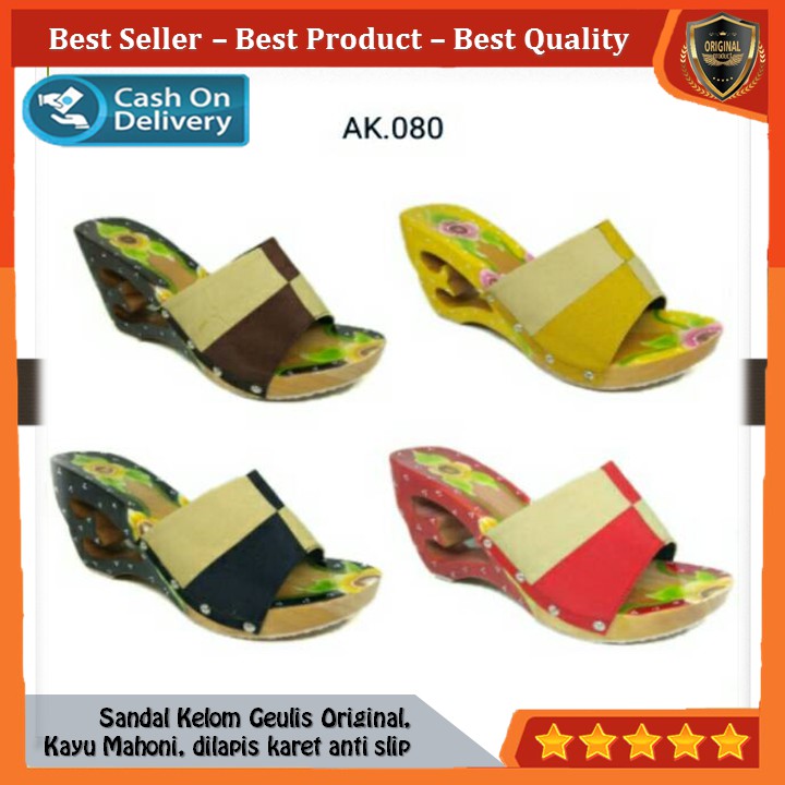 Jual Kelom Gelis Wedges Sandal Wanita Terompah Sendal Kayu Modern ...