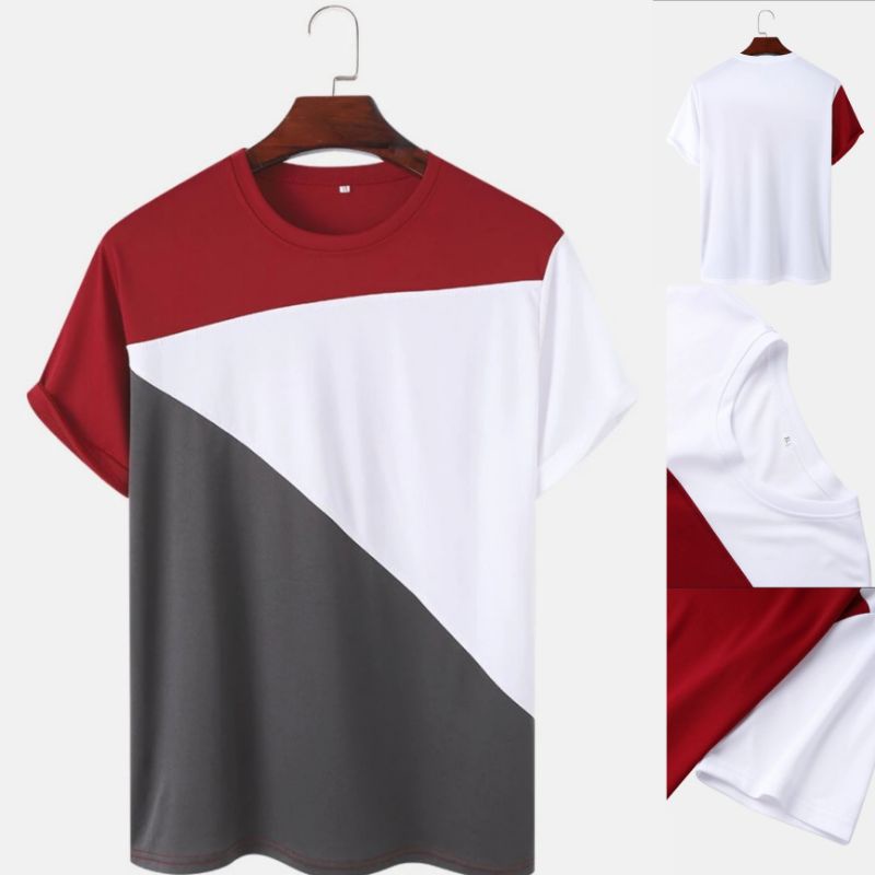 Jual Kaos Pria Color Block Panel Stitching Street Short Sleeve NEWCHIC ...