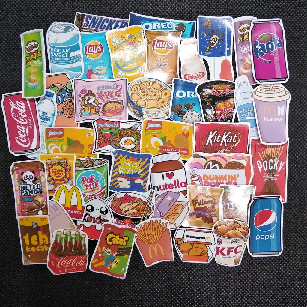 Jual 45 pc STIKER TEMA SNACK (uk S) | STICKER GLOSSY AESTHETIC