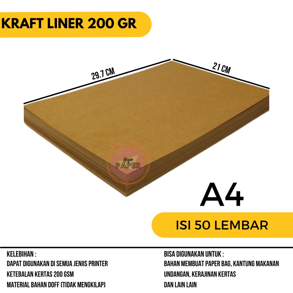 Jual Kertas Kraft A4 Liner 200 Gsm Isi 50 Lembar / Kertas Kraft Liner ...