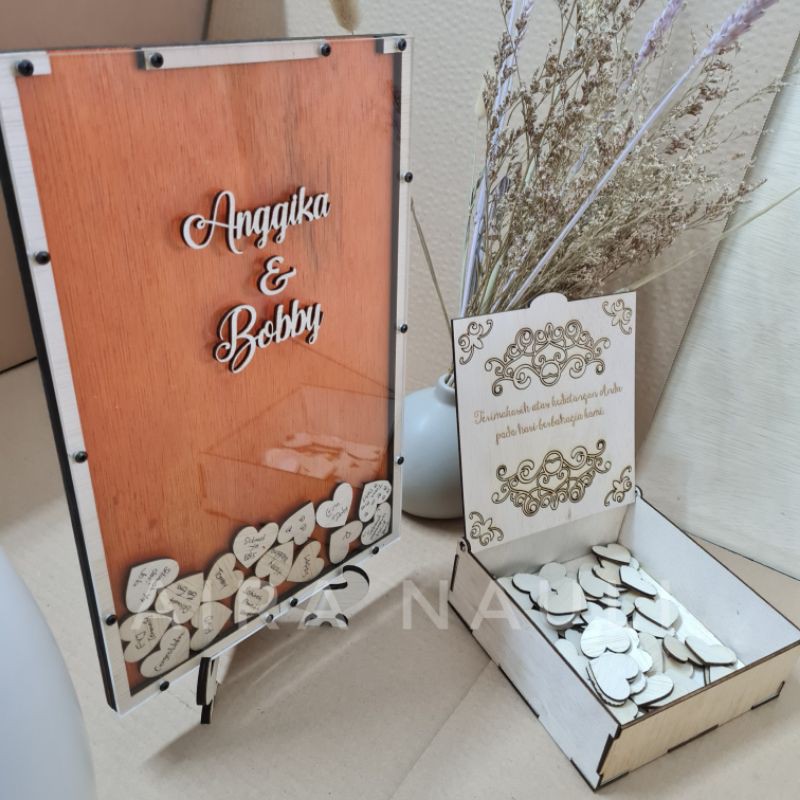 Jual Custom Frame Hati Guest book Heart Wedding Sign Love Acrylic Kartu ...