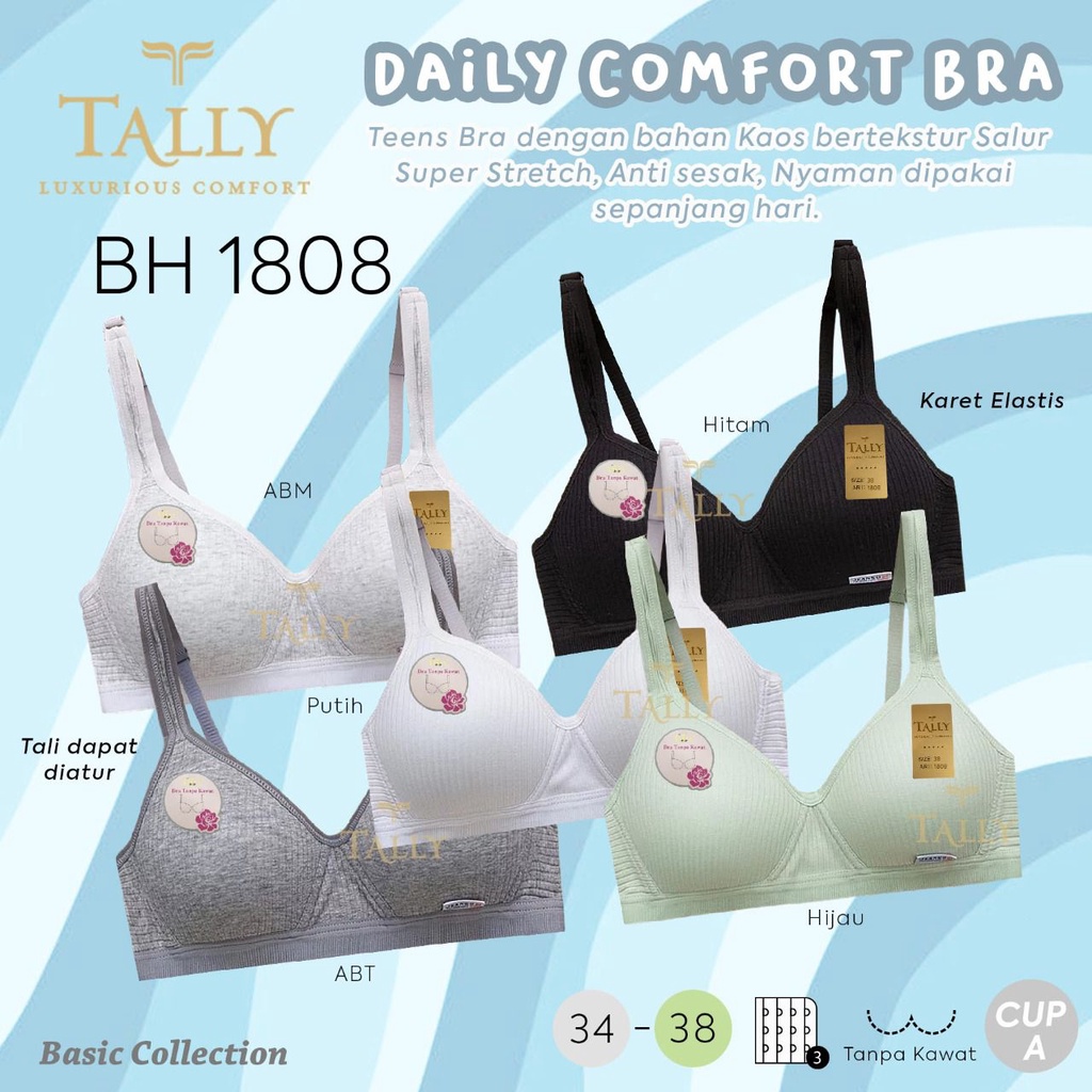 Jual Tally Teen Bra 1808 Bh Remaja Dan Wanita Kait 3 Tanpa Kawat Cup