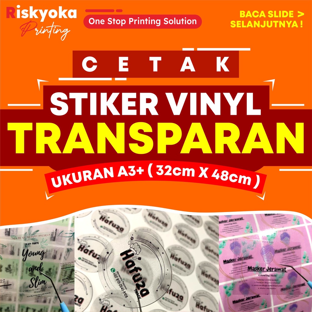 Jual Stiker Label Kemasan A3 Vinyl Transparan Cutting Pola Oval