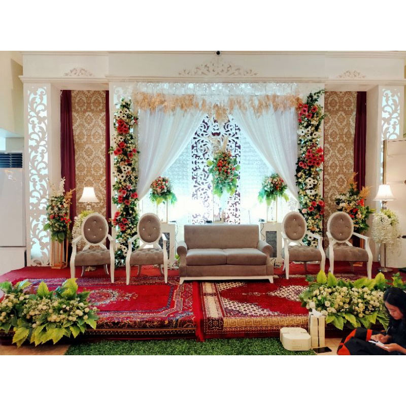 Jual sewa dekorasi pelaminan 4 meter+pergola pintu masuk+standing