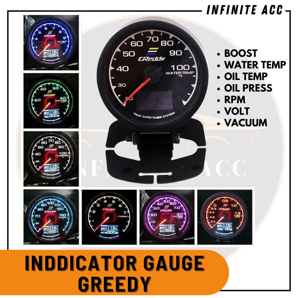 Jual Indicator Gauge GREDDY Indikator 7Warna 2.5inch RPM , Volt , Water