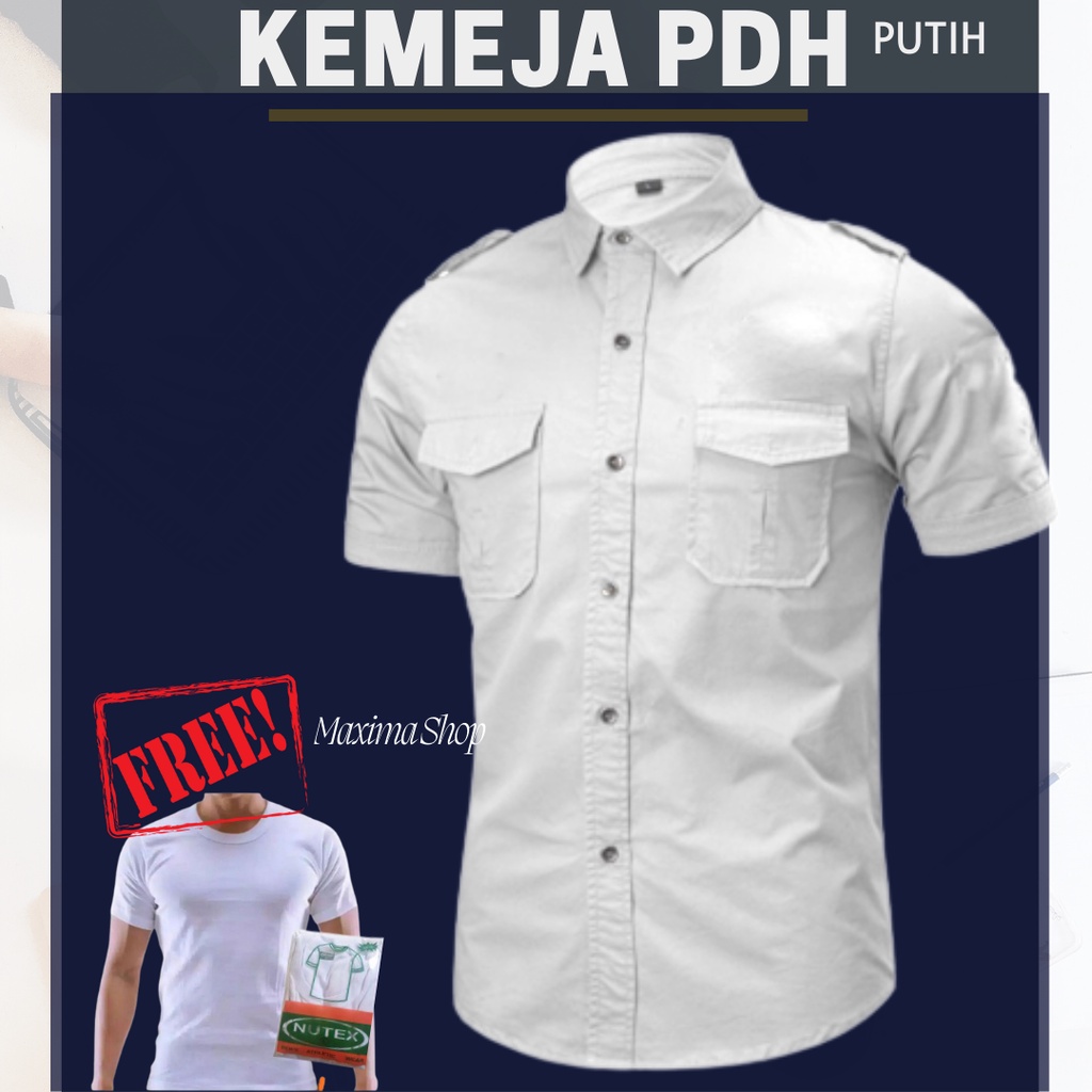 FREE KAOS OBLONG Jual Baju PDH Biru Navy Polos Lengan Pendek Pria  Kemeja PDH Sergam Kerja Cowok Outdoor PDL Katun Drill S M L XL XXL XXXL  XXXXL