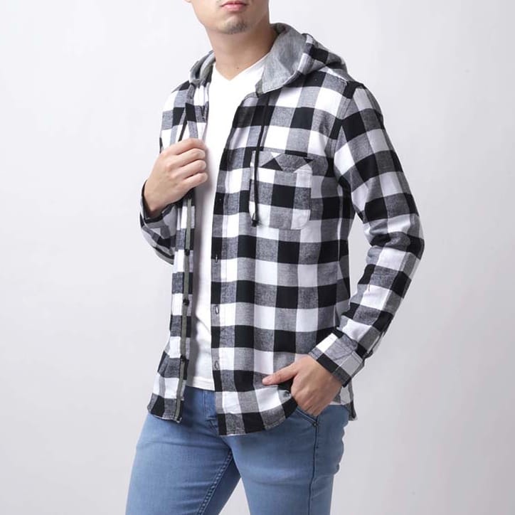 Jual Kemeja Flanel Hoodie Lengan Panjang || Kemeja Flanel Cidung