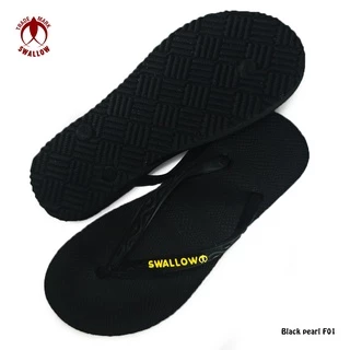 Sendal Jepit Swallow Black Pearl F01 (All Black) - Sandal Japit F01 Swallow Hitam Aksen warna Gold [SWLTRAD 02]