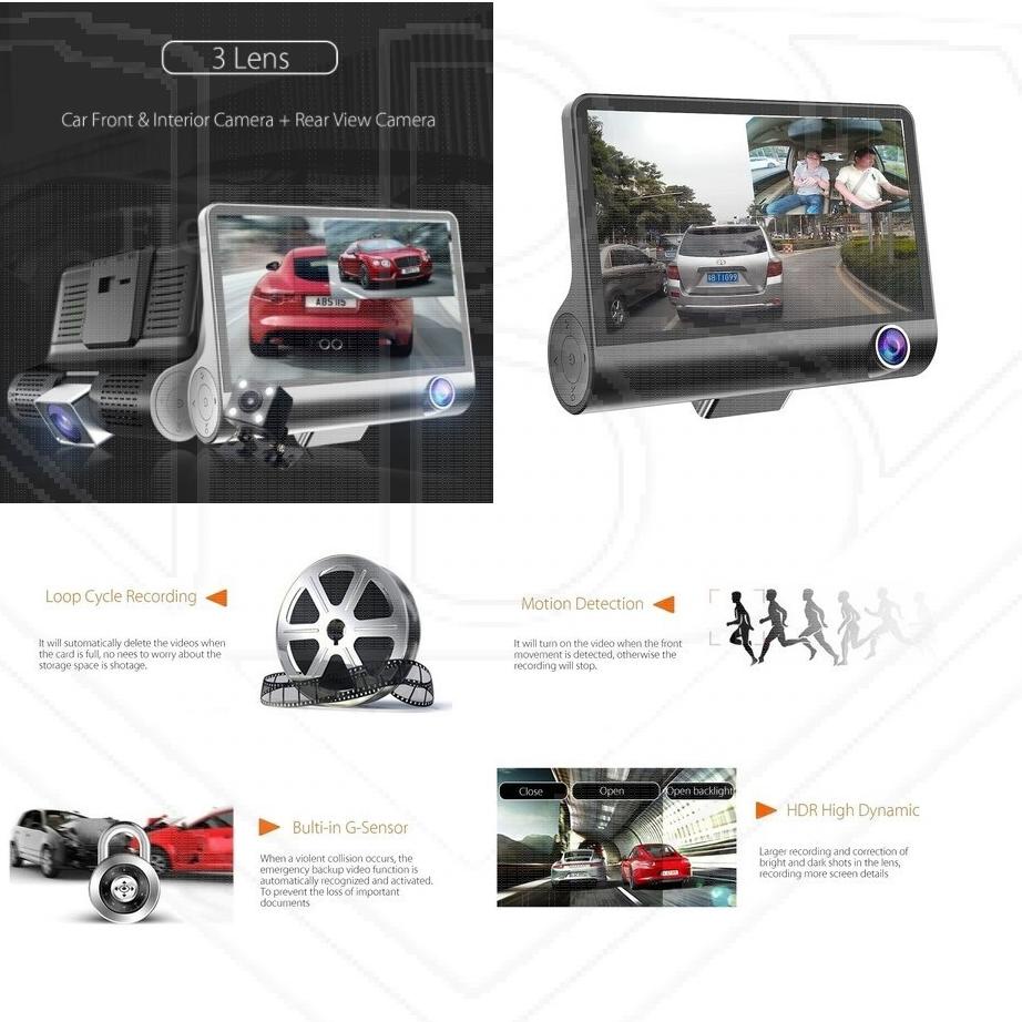 Jual Obral Puas 3 Lensa Dashcam 4 Inch CCTV Mobil 1080p Full HD Kamera ...