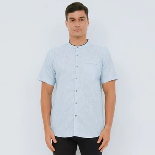 M231 Kemeja Pria Shanghai Bertekstur Pendek Biru 2379C