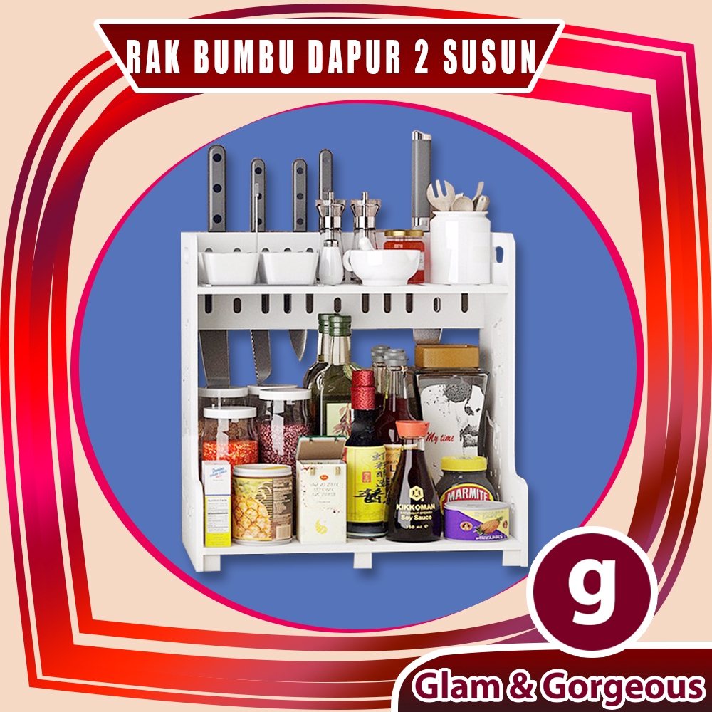 Jual Rak Bumbu Dapur 2 Susun Botol Toples Kayu WPC Serbaguna DS004