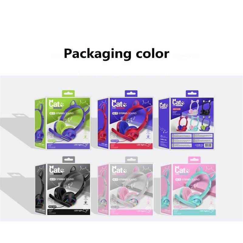 Jual Headphone Cat Ear AKZ020 3.5mm Lucu/Headphone Gaming Dengan Mikrofon Headset Kabel