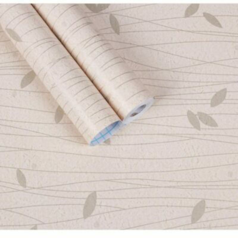 Jual wallpaper sticker dinding motif garis daun crem ukuran 45cm X 10m