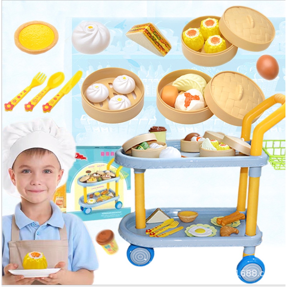 Jual [LOGU] Mainan dimsum food tray trolly, Mainan troli makanan dim ...