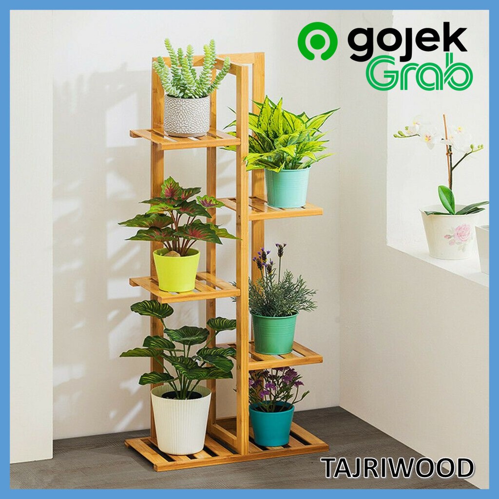 Jual Rak Bunga Susun Kayu Tingkat Hiasan Taman Minimalis / Rak Tanaman ...