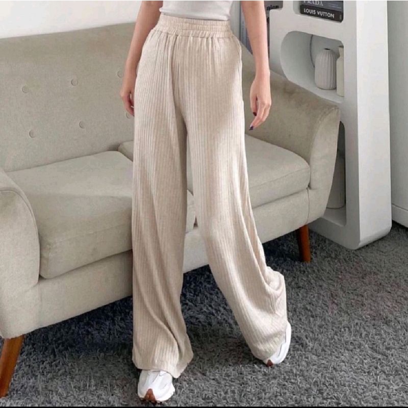 Jual Celana Kulot Knit Pants Highwaist Loose Premium | Shopee Indonesia