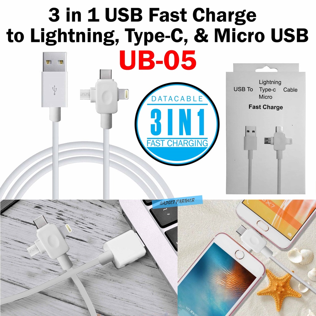 Jual USB CHARGE FAST CHARGE 3 IN 1 UB-05 LIGHTNING,MICRO USB, TYPE C ...