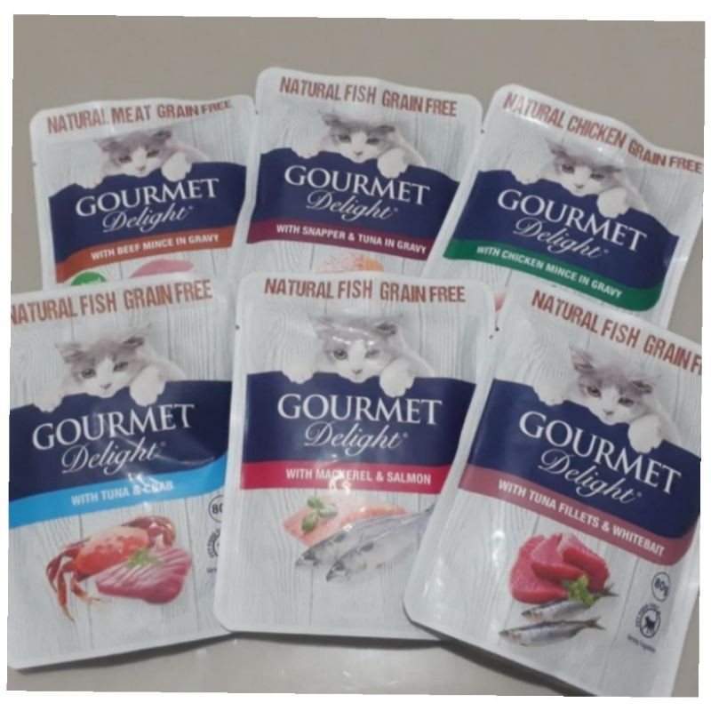 Gourmet Delight Pouch 80gr 1 dus (isi 48 sachet) All Varian / Makanan  Kucing Wet food