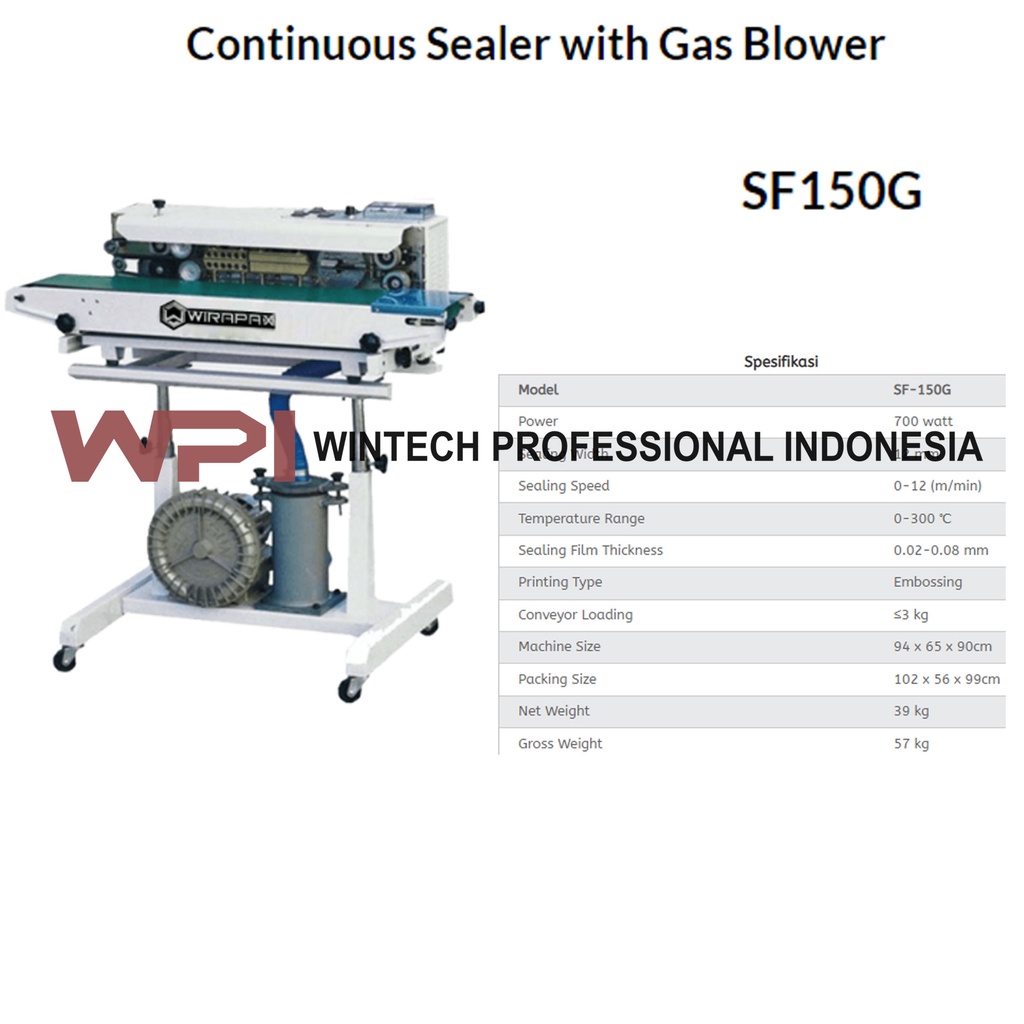 Jual WIRATECH SF-150G Continuous Sealer with Gas Blower / Penyegel ...