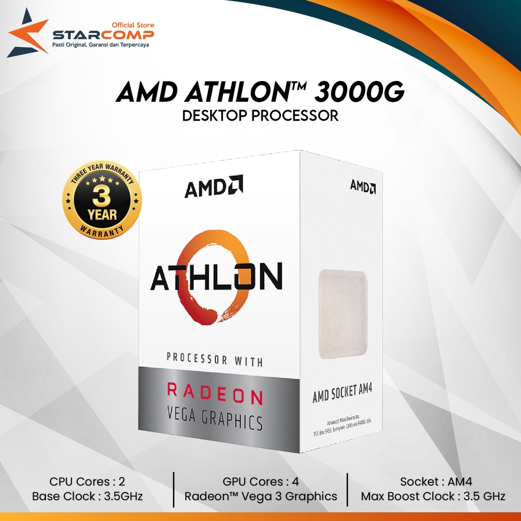 Jual AMD Athlon 3000G Processor With Radeon Vega 3 Graphics | Shopee ...
