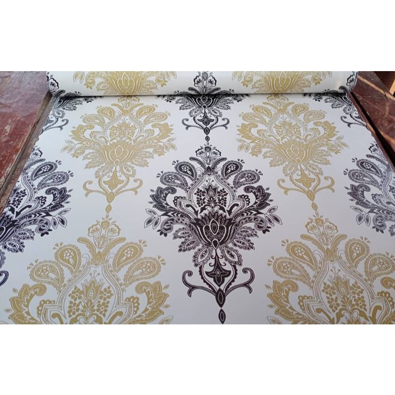 Jual Wallpaper Dinding 45 Cm X 10 Mwallpaper Dindingbatik Hitam Goldwallpaper Stickersticker 6756