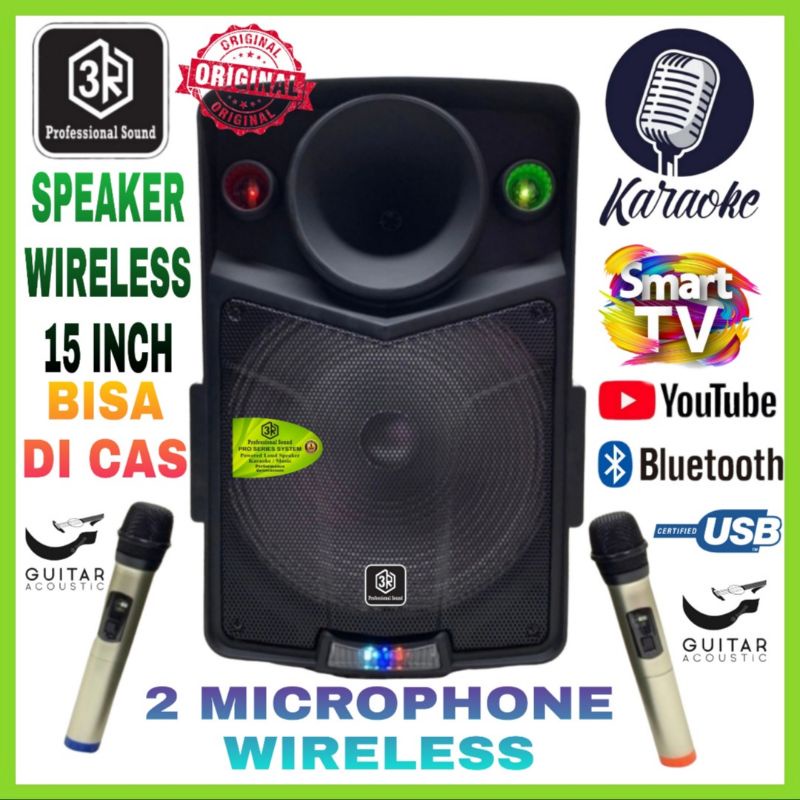 Speaker Wireless Portable 3R 15 Inch Mic Wireless Karaoke Di Smart Tv DJ  1508