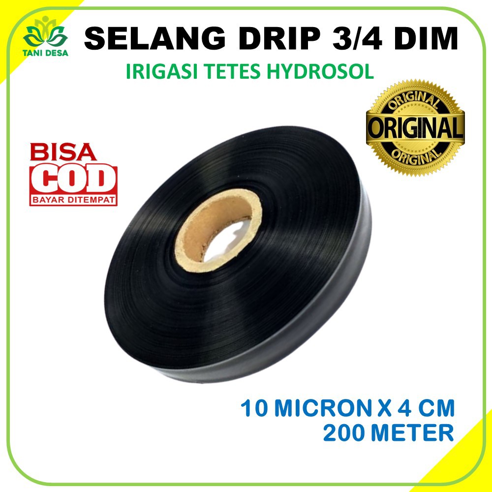 Selang Irigasi Drip 10 mikron x 4 cm x 200 meter - pipa 3/4 dim