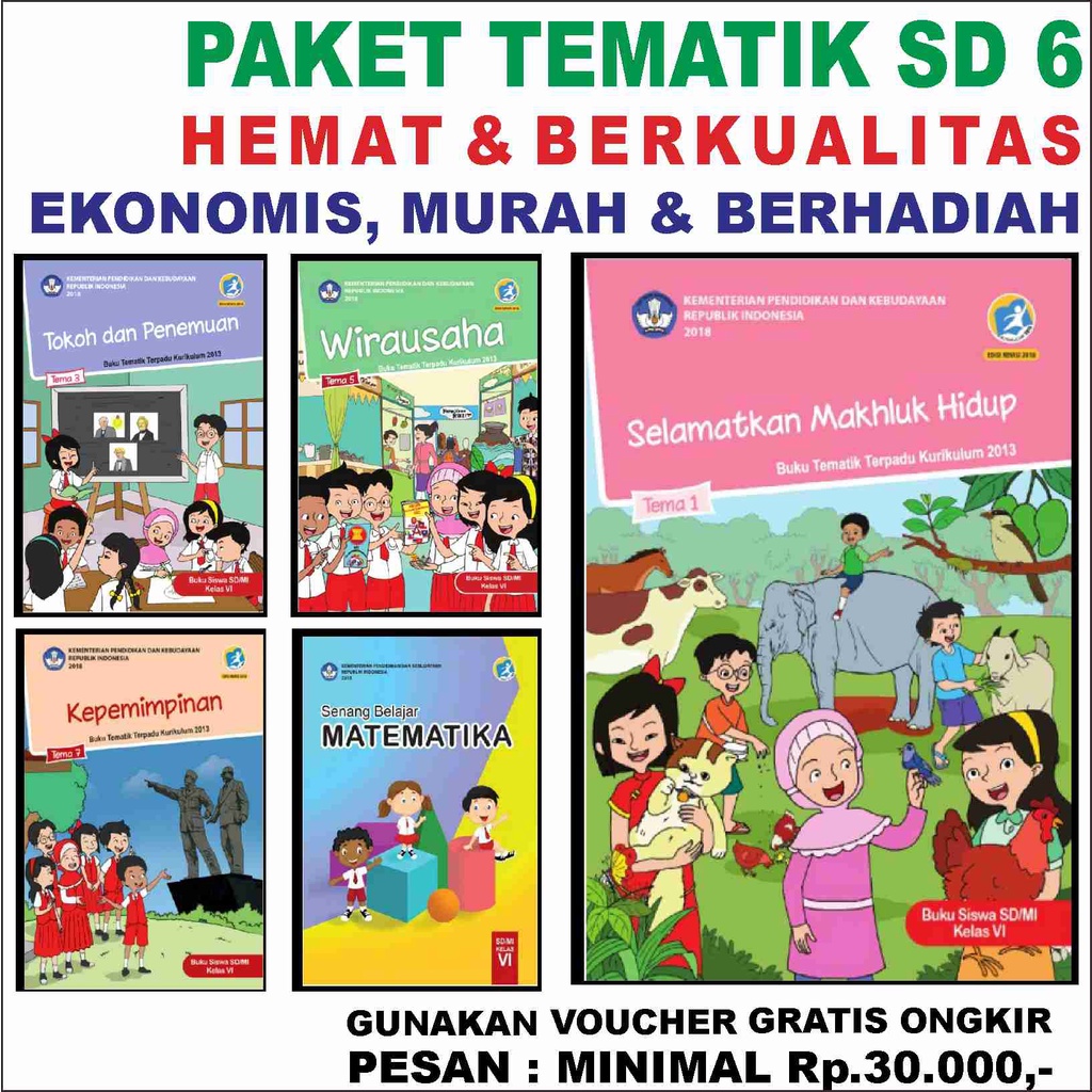 Jual BUKU PAKET HEMAT TEMATIK SD Kelas 6 MURAH + KuncI Jwb Tema 1 2 3 4 ...