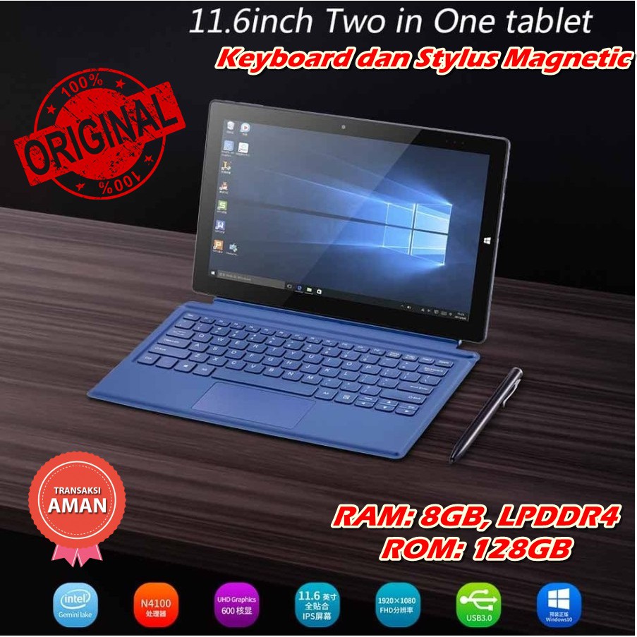 Jual Tablet PC 2in1 Pipo W11 11.6 8/128GB N4120 Windows 11 Pro +KB+S.Pen -  Jakarta Timur - Dewiagustina