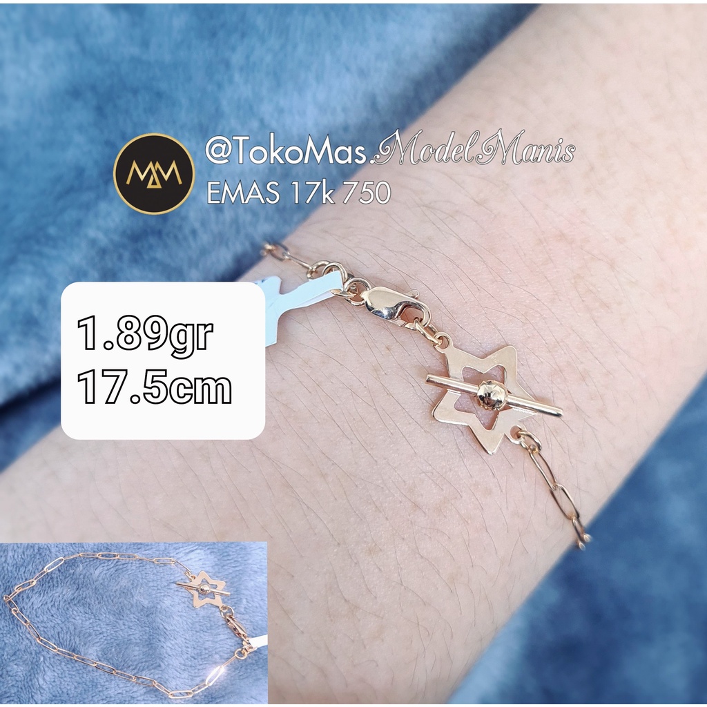 Jual Gelang bintang Paper Clip emas rosegold 750 kadar 17k Shopee
