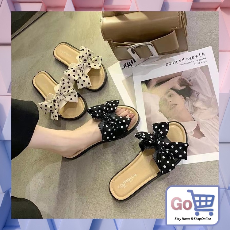 Jual GO S945 Sandal Flat Pita Polkadot Flat Shoes Model Pita
