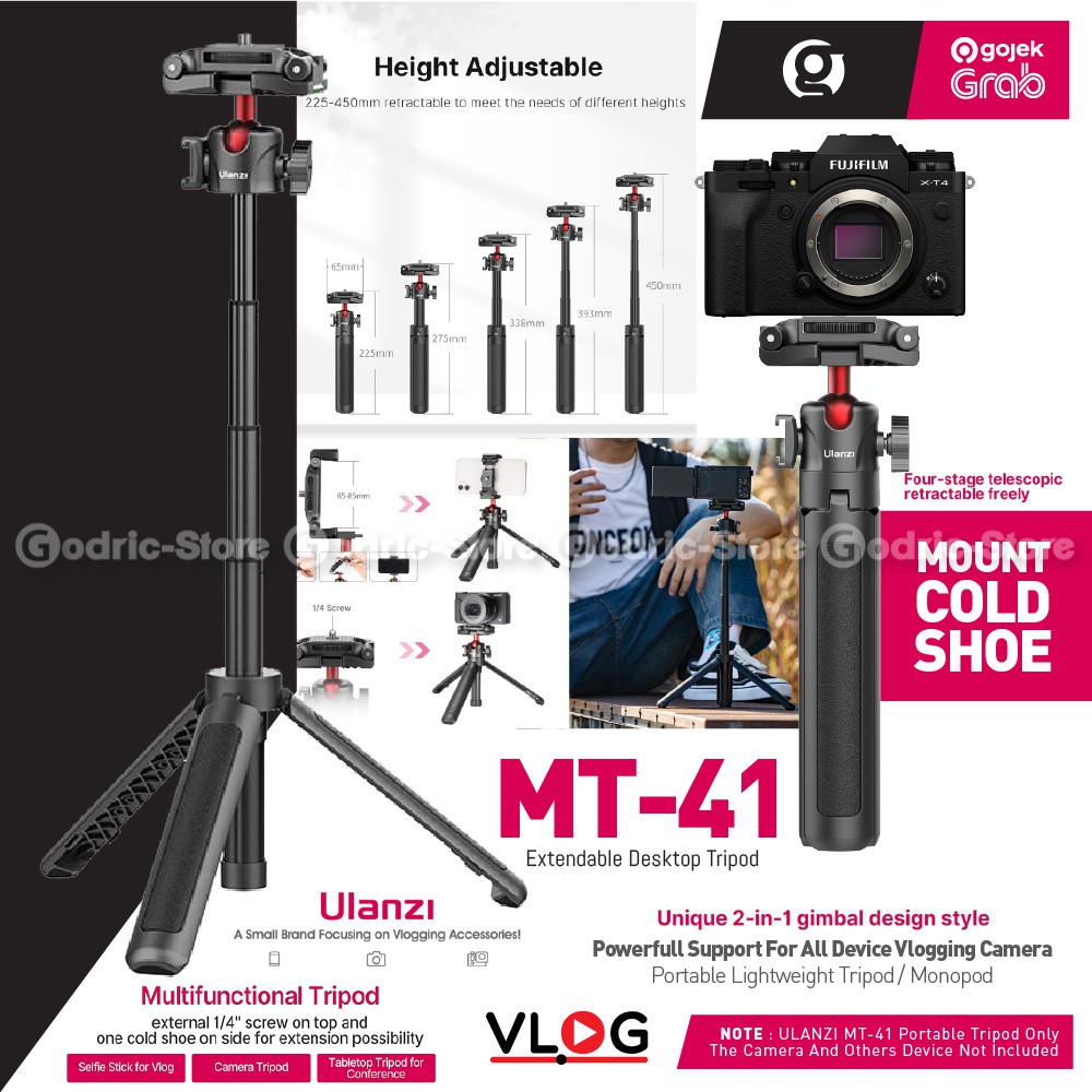 ULANZI MT-41 Portable Vlogging Tripod Stand with Cold Shoe & Phone