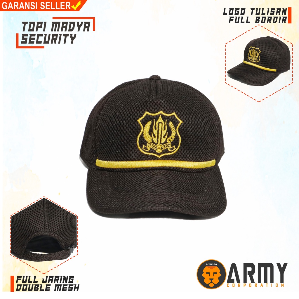 Jual topi jaring satpam coklat terbaru premium list kuning | Shopee ...
