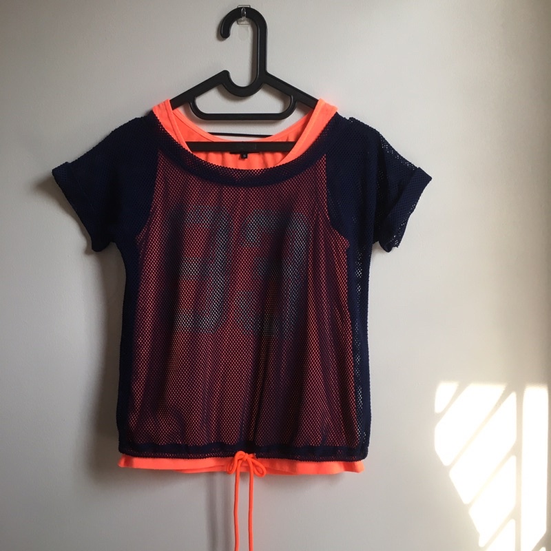 Jual Neon orange tank top + net outer set preloved | Shopee Indonesia