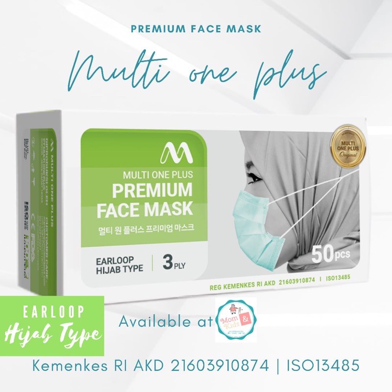 Jual Masker Hijab Multi One Plus Premium Face Mask 3 ply 50 pc | Shopee ...